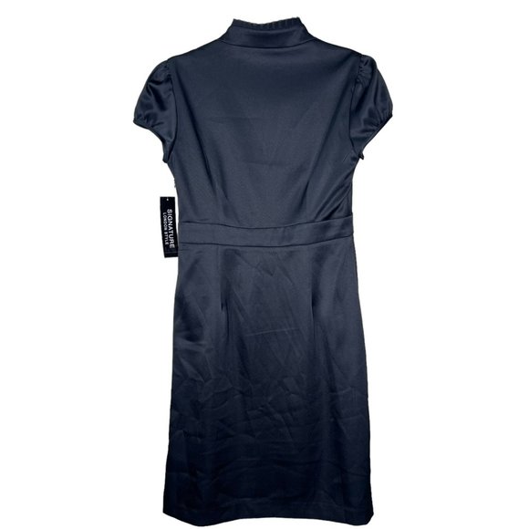 Signature London Style Black Cocktail Short Sleeve Dress Ruffled Collar Size 6 - Picture 5 of 10